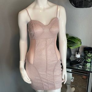 Pink spaghetti strap dress with sheer cut outs